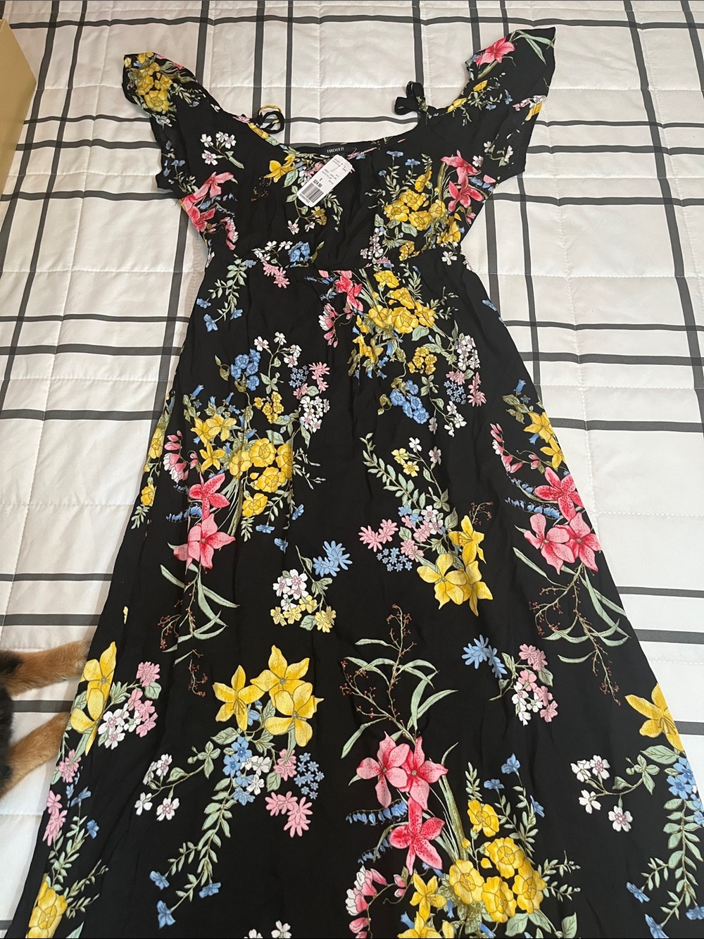 Forever 21 Black Floral Maxi Dress with Yellow, Pink & Blue Flowers